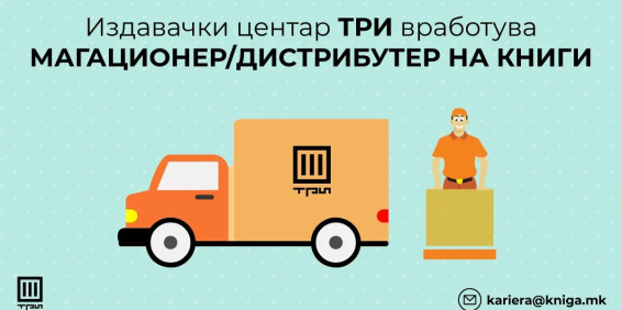 ОГЛАС ЗА ВРАБОТУВАЊЕ: ИЗДАВАЧКИ ЦЕНТАР ТРИ ИМА ПОТРЕБА ОД МАГАЦИОНЕР/ДИСТРИБУТЕР НА КНИГИ